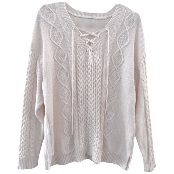 OLD NAVY • Women’s Ivory Cable Knit Lace Up Sweater - Picture 1 of 10